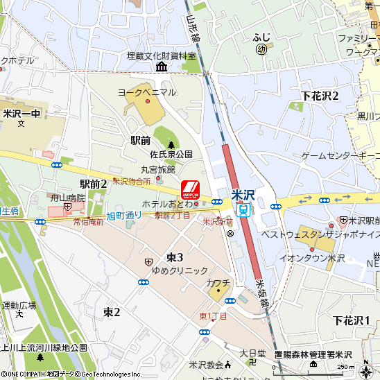 米沢駅前付近の地図